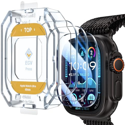 EGV 3 Pack for Apple Watch Ultra 3/Ultra 2/Ultra Screen Protector 49mm [Upgrade][Military Grade Protection] Top 9H+ HD Tempered Glass for iWatch Ultra 49mm with Auto-alignment Installation Frame