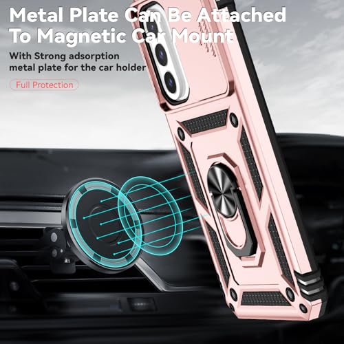 for Samsung Galaxy A17 / Galaxy A26 5G Case, with Slide Camera Cover HD Screen Protector [Military Grade Drop Tested] Ring Holder Kickstand Protective Phone Case for Samsung Galaxy A17, Rose Gold - color: Rose Gold w/ Slide Camera 2nd gen. Military Grade