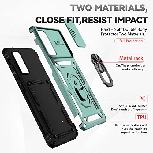 M MAIKEZI Cellular Phone Case for Samsung Galaxy S20 FE 5G, Military-Grade Drop Tested, HD Screen Protector, Magnetic Ring Holder Kickstand, Dark Green - color: Dark Green with camera cover Military-Grade