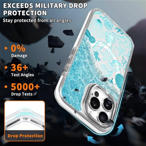 VisEnt Clear Case for iPhone 15 Pro, Magnetic Phone Case, Transparent Slim Cover, Military Grade Protection, Shockproof, Anti-Yellowing, Scratch Resistant, Ocean Wave Shell - color: Ocean Wave Shell, size: Iphone 15 Pro