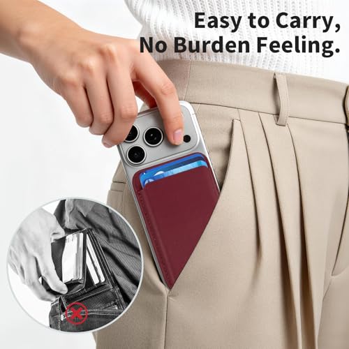 Magnetic Wallet Cell Phone Card Holder for Phone Case with Mag-Safe | Stronger Magnetic RFID Leather Phone Wallet Stick on Series of iPhone 17/16/15/14/13/12 and Pro/Promax, Burgundy - color: Burgundy, size: 1 Pack