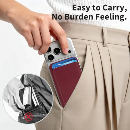 2Pack Magnetic Wallet Cell Phone Card Holder for Phone Case with Mag-Safe, Stronger Magnetic RFID Leather Phone Wallet Stick on Series of iPhone 17/16/15/14/13/12 and Pro/Promax,2-Pack White - color: Burgundy, size: 2 Pack