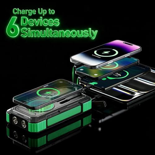 Solar Power Bank 49800mAh 22.5W QC3.0 Fast Charging Built in 4 Cables with USB C 6 Outputs & 2 Inputs for All Cell Phone Portable Wireless Charger Bright LED Flashlight Perfect for Camping