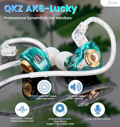 Wired Gaming Earbuds with Mic, 11mm Dynamic Driver HiFi in Ear Monitors, 3-Way Adjustable Tuning Switch Detachable Cable IEM Earphones, Deep Bass Noise Isolating Headphones for Musician Game PC Laptop - color: Green