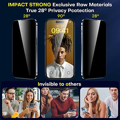 ImpactStrong Anti-Spy Privacy Screen Protector for iPhone 14 Pro (6.1-Inch), 9H Tempered Glass, Shatter-Resistant, Anti-Scratch, Easy Install Kit, Case Friendly, 2-Pack - size: iPhone 14 Pro