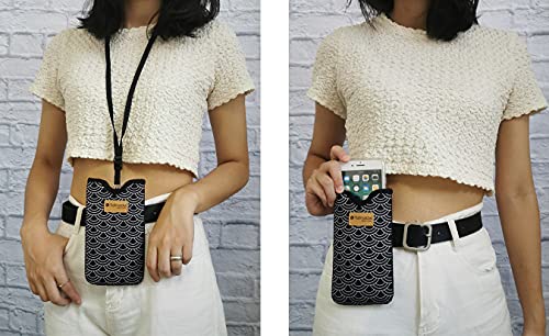 Tainada Neoprene Phone Holder Sleeve w/Belt Loop Holster (Black Waves) - color: Black Waves