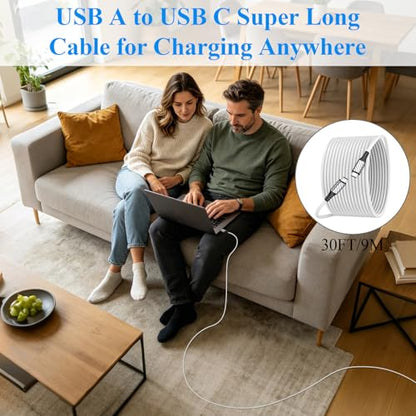 ACANDYA USB C Cable 30FT Extra Long 60W Fast Charging Outdoor Camping Cord