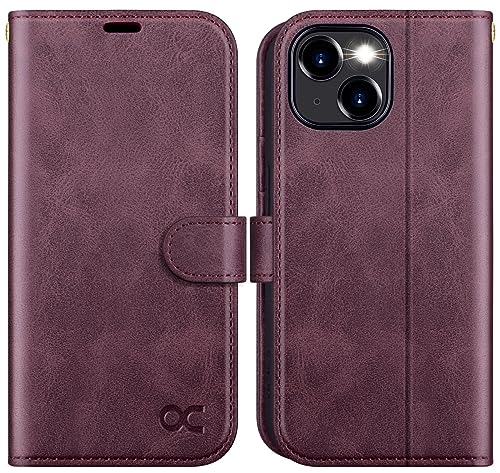 OCASE Compatible with iPhone 15 Wallet Case, PU Leather Flip Folio Case with Card Holders RFID Blocking Kickstand [Shockproof TPU Inner Shell] Phone Cover 6.1 Inch 2023, Mulberry - color: Mulberry