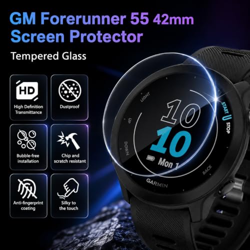 6-Pack HD Tempered Glass Screen Protector for Garmin Forerunner 55 - size: For Garmin Forerunner 55 1.65 Inch