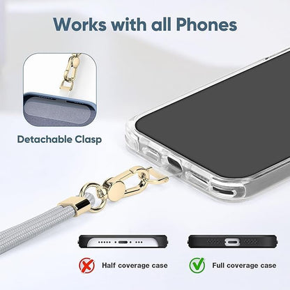 Anti-Theft Phone Lanyard Crossbody & Wrist Strap Keychain with 2 Phone Tabs - color: Grey