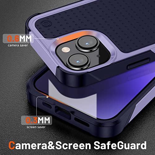 Designed for iPhone 14 Case iPhone 13 Case 2 in 1 Gift Militay Grade Drop Protective Rugged Heavy Duty Cover Shockproof Case for iPhone 14 Phone Case for Women Men boy Girl (Purple+Blue) - color: Purple+Blue