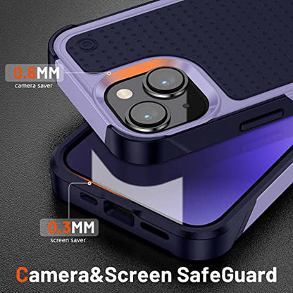 Designed for iPhone 14 Case iPhone 13 Case 2 in 1 Gift Militay Grade Drop Protective Rugged Heavy Duty Cover Shockproof Case for iPhone 14 Phone Case for Women Men boy Girl (Purple+Blue) - color: Purple+Blue