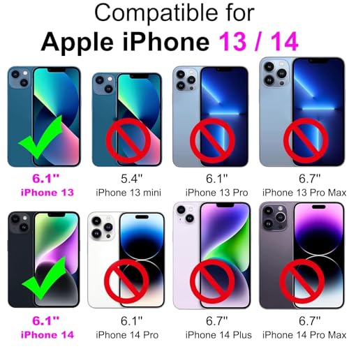 for iPhone 13/14 Wallet case, Pink-Girl | 3 Card Holders, Kickstand, Shockproof TPU Shell, PU Leather, Magnetic Closure, Protective Flip Folio Cover, Women - color: 1