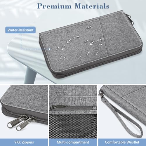 FINTIE Family Passport Holder Wallet Travel Document Organizer Clutch Bag | RFID Blocking Credit Cards Case Cover for Women Men - color: Snowflake Gray