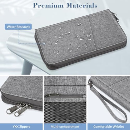 FINTIE Family Passport Holder Wallet Travel Document Organizer Clutch Bag | RFID Blocking Credit Cards Case Cover for Women Men - color: Snowflake Gray
