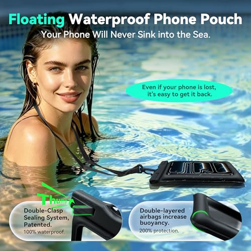 Floating Waterproof Phone Pouch 2 Pack - Dual Floatable Airbags Up to 7.2", IPX8 Waterproof Phone Dry Bag with Lanyard for Beach, for iPhone 17 16 15 Samsung Galaxy Etc., Black + White - color: Black + White
