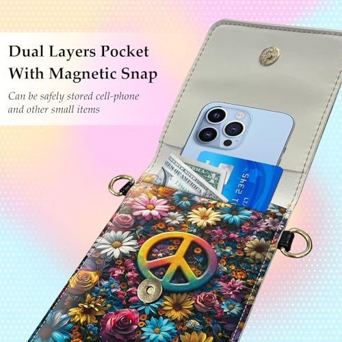 Small Crossbody Bags for Women Touchscreen Cell Phone Bag Cross Body Purses with adjustable Strap,Gifts For Teenage Girls-Vibrant Floral Peace Sign