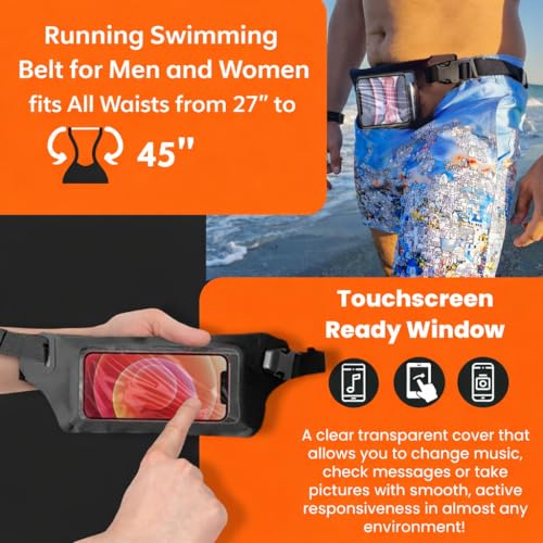 Ultimate Black Waterproof Running & Swimming Belt - Essentials Holder for Gym, Beach, Kayaking, Ski - Fits iPhone, Samsung - Touchscreen IPX8 Dry Waist Bag Pouch - Adventure-Ready Performance - color: Stylish Black