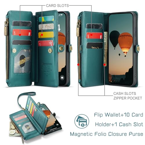 Defencase for Samsung Galaxy S26 Ultra Wallet Case with Card Holder, Green | with RFID Blocking Zipper Pocket, Durable PU Leather, Wrist Strap, S26 Ultra Flip Phone Cases Cover with Stand for Women Men - color: Blue Green