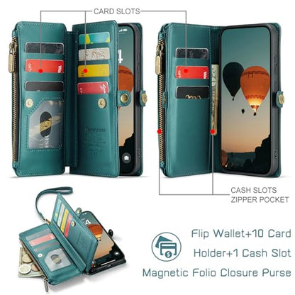 Defencase for Samsung Galaxy S26 Ultra Wallet Case with Card Holder, Green | with RFID Blocking Zipper Pocket, Durable PU Leather, Wrist Strap, S26 Ultra Flip Phone Cases Cover with Stand for Women Men - color: Blue Green