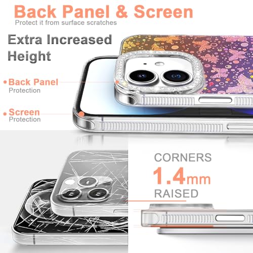 I-MGAE-IN-AR Designed for iPhone 12 Case & iPhone 12 Pro Case,Cute Soft Slim TPU Shockproof Protective 3D Diamond Camera Lens Protection Frame Butterfly Phone Cases Women Girls Gradient Iridescent - color: Gradient Iridescent, size: iPhone 12/12 Pro