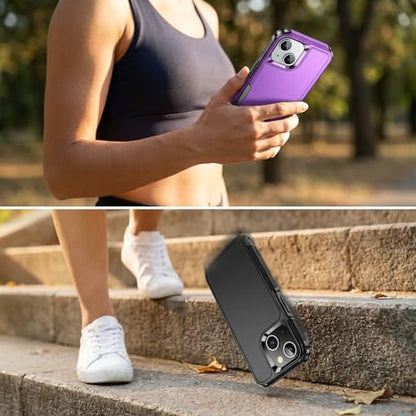 AEDILYS® for Apple Recommend Shockproof iPhone 15 Case,[15 FT Military Grade Drop Protection],with 2X [Kevlar® 9H Glass Screen Protector] (Purple) - color: Purple