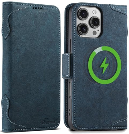 SINIANL iPhone 16 Pro Wallet Case - MagSafe Compatible, Leather Folio Cover with Card Slots and Kickstand - Blue - color: MagSafe - Blue, size: For iPhone 16 Pro