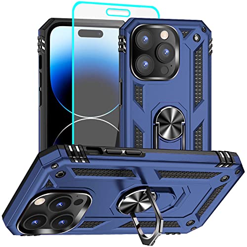 iPhone 14 Pro Case with HD Screen Protector, Military Grade 16ft Drop Tested, Rotatable Kickstand, Blue - color: Blue, size: iphone 14 Pro