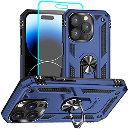 iPhone 14 Pro Case with HD Screen Protector, Military Grade 16ft Drop Tested, Rotatable Kickstand, Blue - color: Blue, size: iphone 14 Pro