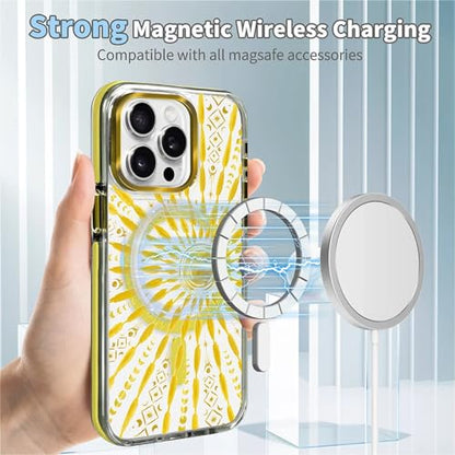 VisEnt Clear Case for iPhone 15 Pro, Magnetic Phone Case, Transparent Slim Cover, Military Grade Protection, Shockproof, Anti-Yellowing, Scratch Resistant, Folk Gold Sun - color: Folk Gold Sun, size: Iphone 15 Pro