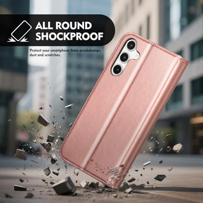 Compatible with Samsung Galaxy S25 Case Wallet with Card Holder [4 Card Slots] Kickstand [RFID Blocking] PU Leather Phone Case Flip Folio Protective Cover TPU Shockproof,Rose Gold - color: Rose Gold, size: Samsung Galaxy S25 5G