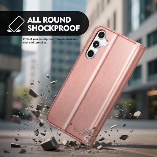 Compatible with Samsung Galaxy S25 FE Case Wallet with Card Holder [4 Card Slots] Kickstand [RFID Blocking] PU Leather Phone Case Flip Folio Protective Cover TPU Shockproof,Rose Gold - color: Rose Gold, size: Samsung Galaxy S25 FE