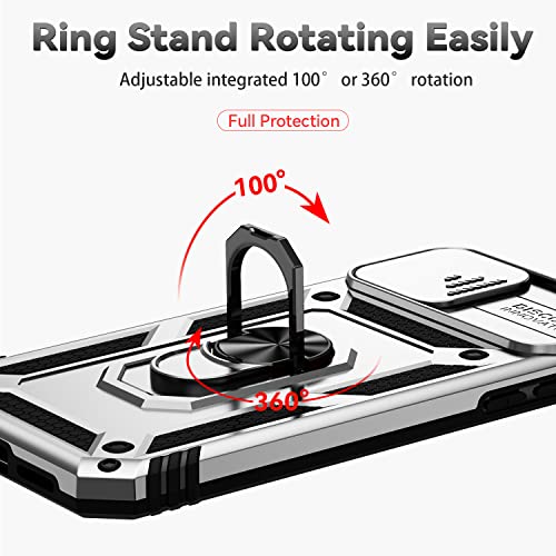 for iPhone XS Max Case with Camera Lens Cover HD Screen Protector, Dual Layer Military Grade Drop Protection Magnetic Ring Holder Kickstand Protective Phone Case for iPhone XS Max 6.5 inch (Silver) - color: Silver with camera cover Military-Grade 2nd gen