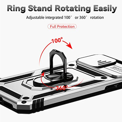 for iPhone XS Max Case with Camera Lens Cover HD Screen Protector, Dual Layer Military Grade Drop Protection Magnetic Ring Holder Kickstand Protective Phone Case for iPhone XS Max 6.5 inch (Silver) - color: Silver with camera cover Military-Grade 2nd gen