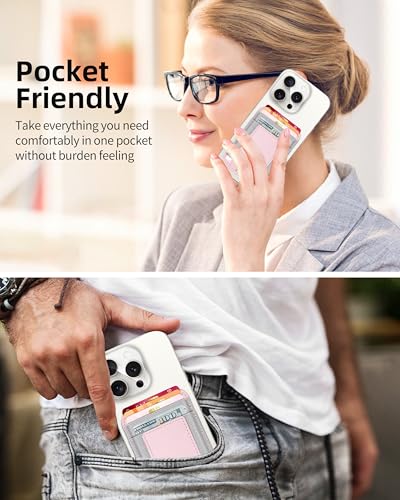 Phone Card Holder, Leather Phone Wallet Stick On, Fit 7 Cards | RFID Blocking, Stronger Adhesive Card Holder Back of Phone, Credit Card Holder for Phone Case iPhone, Samsung, Baby Pink - color: Pink