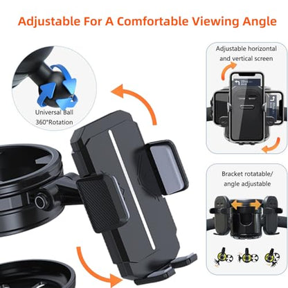 4-in-1 Universal Stroller Cup Holder – Adjustable Single/Double Cup & Phone Holder, 360° Rotatable, Anti-Slip Silicone Grip, Spill-Proof Design for Baby Strollers, bicycles,Wheelchairs, Shopping Carts