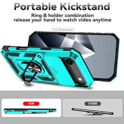 for iPhone Air Case, with Slide Camera Cover HD Screen Protector [Military Grade 16ft. Drop Tested] Ring Holder Kickstand Protective Phone Case for Apple iPhone Air 2025, Mint - color: Mint w/ Slide Camera 2nd gen. Military Grade