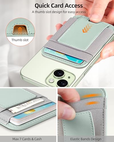 Upgraded for Magsafe Wallet, 7 Card Holder, RFID Blocking, Strongest Magnet | Magnetic Wallet for iPhone 17/16/15/14/13/12 Series, for iPhone Magsafe Wallet with 2 Card Slots, Vegan Leather, Light Green - color: Light Green-Upgraded