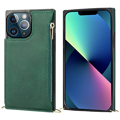 Bocasal Crossbody Wallet Case with Strap for iPhone 13 Pro, Green - color: Green