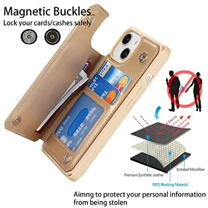 Cavor for iPhone 14 Wallet Case with Card Holder for Women, Golden - color: C-golden