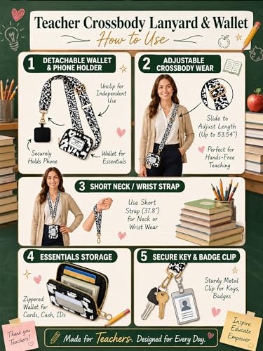 Woanger Teacher Phone Crossbody Lanyard with Wallet Pouch, Adjustable Clip Cell Phone Lanyard Back to School Teacher Gift - style: Composition Book