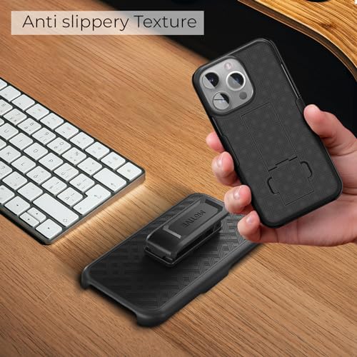 MOTIVE for iPhone 14 Pro Case with Belt Clip, Rigid, Kickstand | 6.1" | Ranger v1 Series, Black, 360° holster, open-top/open-bottom port access, textured grip, slim - size: iPhone 14 Pro