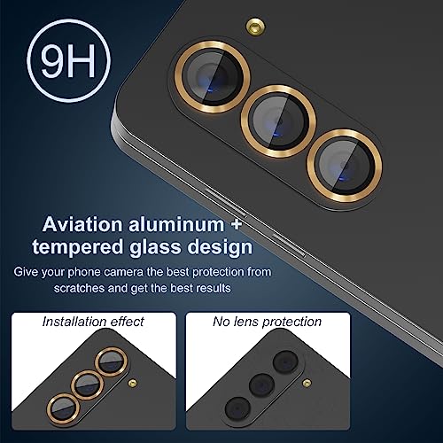 Suoman for Samsung Galaxy Z Fold 5 Camera Lens Protector, Metal Texture Style Tempered Glass Camera Lens Cover [Metal CD Lines]- Gold - color: Gold