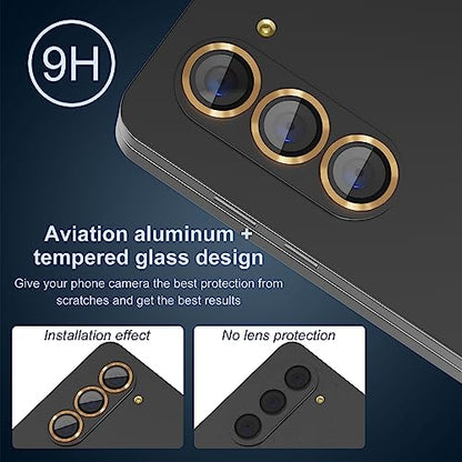 Suoman for Samsung Galaxy Z Fold 5 Camera Lens Protector, Metal Texture Style Tempered Glass Camera Lens Cover [Metal CD Lines]- Gold - color: Gold