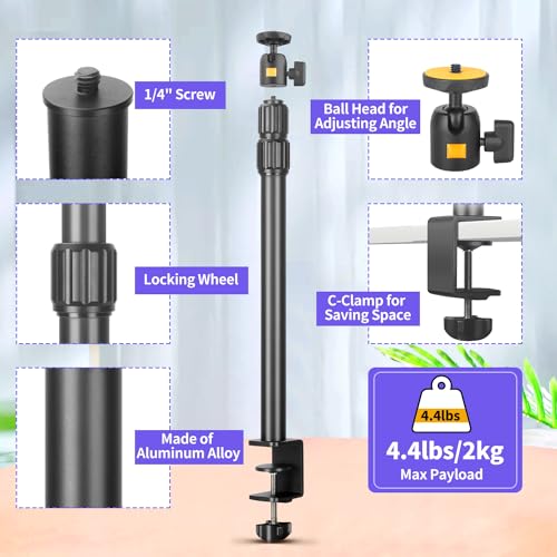 JINSUI Camera Desk Mount with Ball Head, 14"-33" Extendable Light Stand