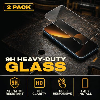DEWALT Heavy Duty Glass Screen Protector for iPhone 17 Air, 2 Pack - size: iPhone 17 AIR