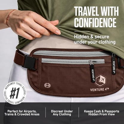 VENTURE 4TH Travel Money Belt, RFID Blocking Passport Holder - Brown - color: Brown