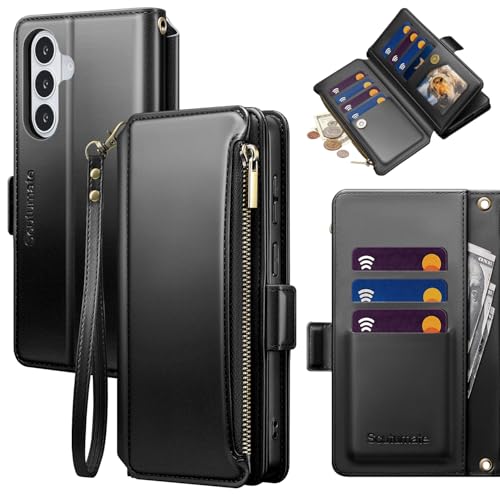 for Samsung Galaxy S26 Plus Wallet Case with Card Holder RFID Blocking PU Leather Zipper Phone Case Flip Folio Protective Cover Wrist Strap Credit Card Slots Kickstand Men Women,Black - color: Black, size: Samsung Galaxy S26 Plus - 6.7"