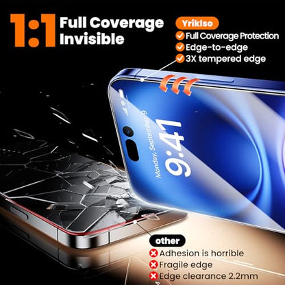 Yriklso 2-Pack for iPhone 16 Screen Protector,Military Grade Shatterproof,Bubble-Dust Free Box,9H+ HD Tempered Glass,Full Coverage,Scratch & Smudge Resistant for iPhone 6.1 inch - size: iPhone 16（6.1"）