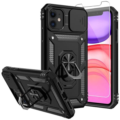 for iPhone 11 Case,with Screen Protectors and Camera Cover,[Military Grade] 16ft.Drop Tested Cover with Magnetic Kickstand Protective Case for iPhone 11 6.1 inch, Black - color: Black